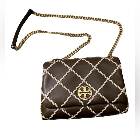 Tory Burch Handbags - Tory Burch Brown and Cream Quilted Shoulder Bag
